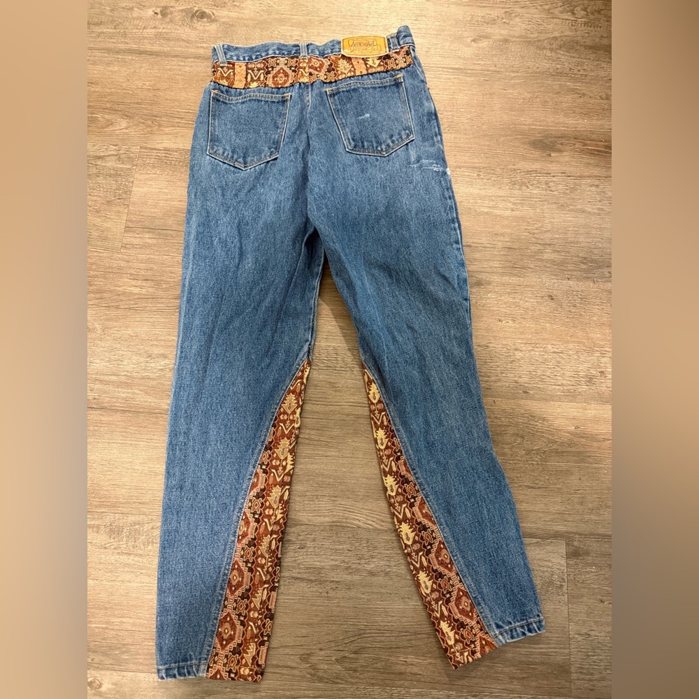 Vintage AREA 1 Tapestry Trim Flare Jeans - 90s/Y2K Boho Aesthetic